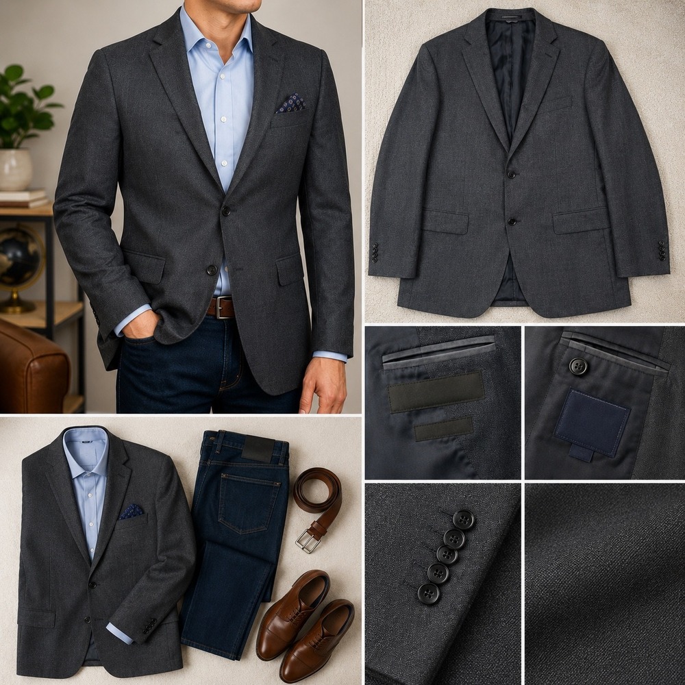 Indochino‎ Blazer Mens 48/38R Charcoal Gray Wool Cashmere Luxury Jacket Luxury